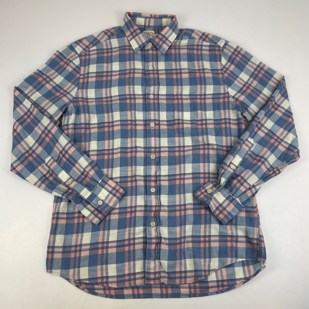 Faherty Mens Size M Everyday Button Up Shirt Blue Pink Plaid Long Sleeve Cotton